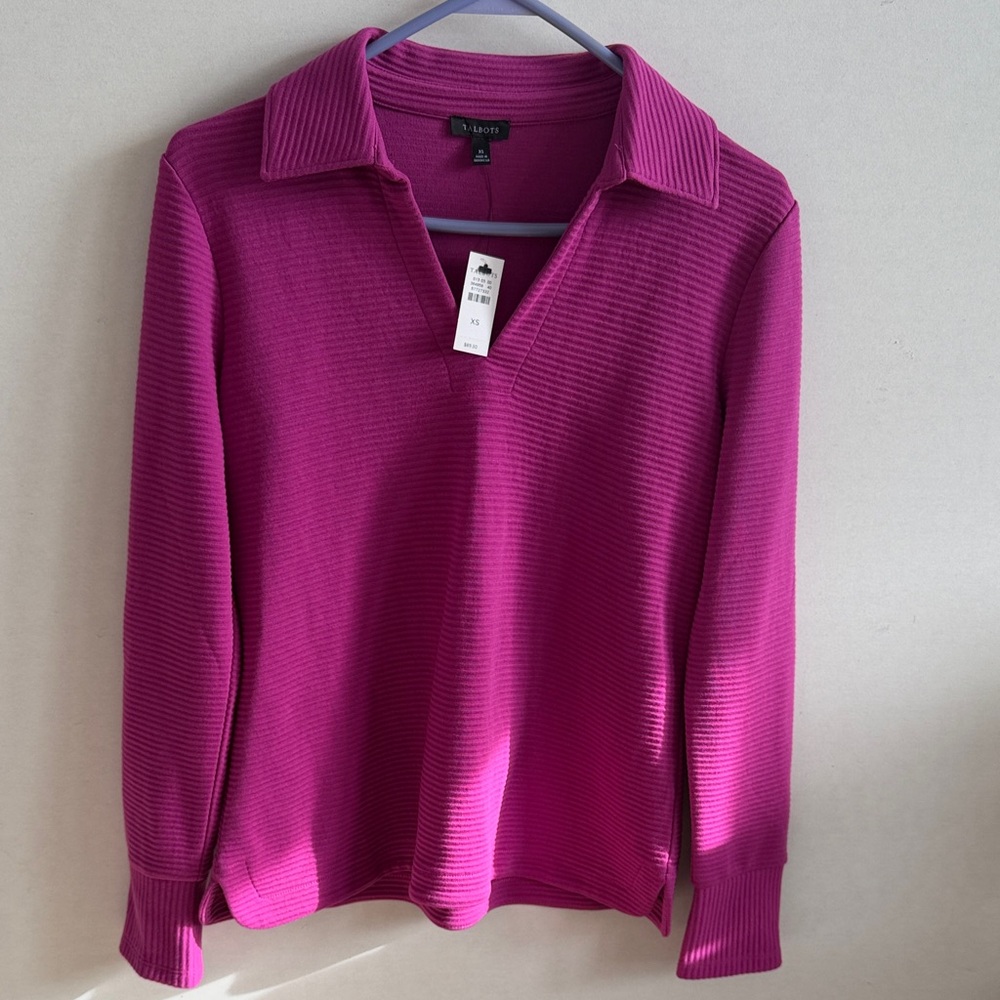 Talbots Fuchsia Ribbed Blouse